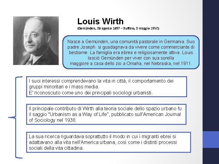 Louis Wirth (Gemünden, 28 agosto 1897 – Buffalo, 3 maggio 1952) Nasce a Gemünden,