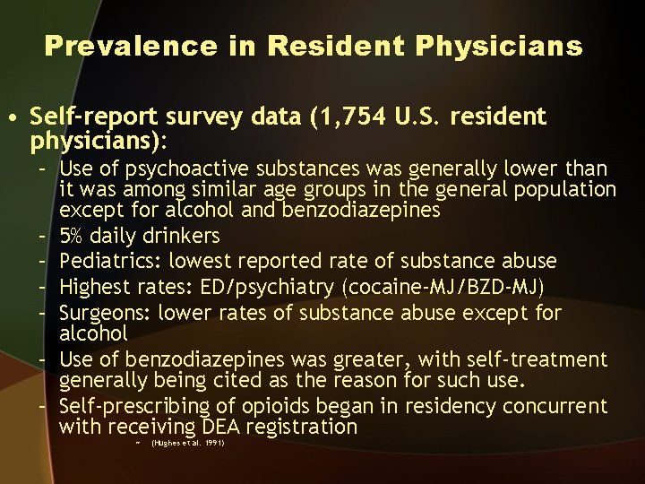 Prevalence in Resident Physicians • Self-report survey data (1, 754 U. S. resident physicians):