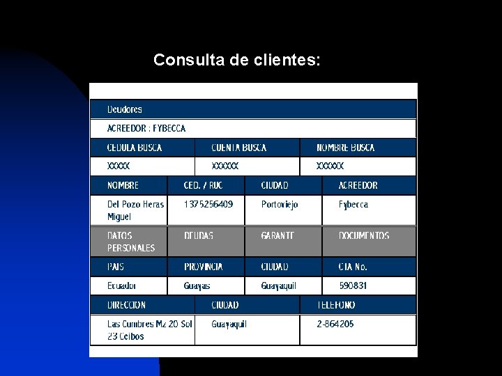 Consulta de clientes: 