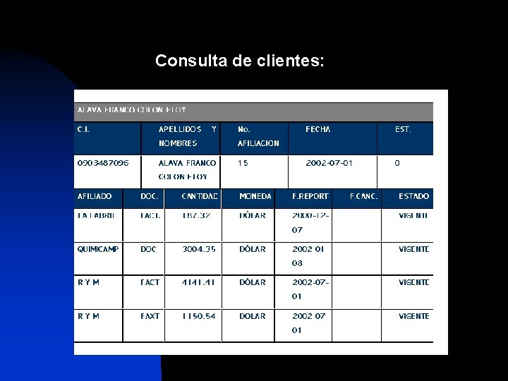 Consulta de clientes: 