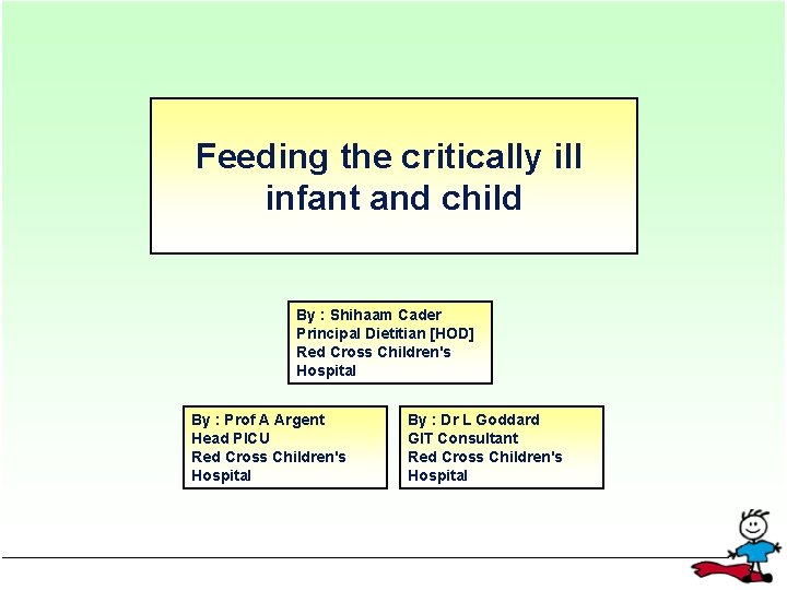 Feeding the critically ill infant and child By : Shihaam Cader Principal Dietitian [HOD]