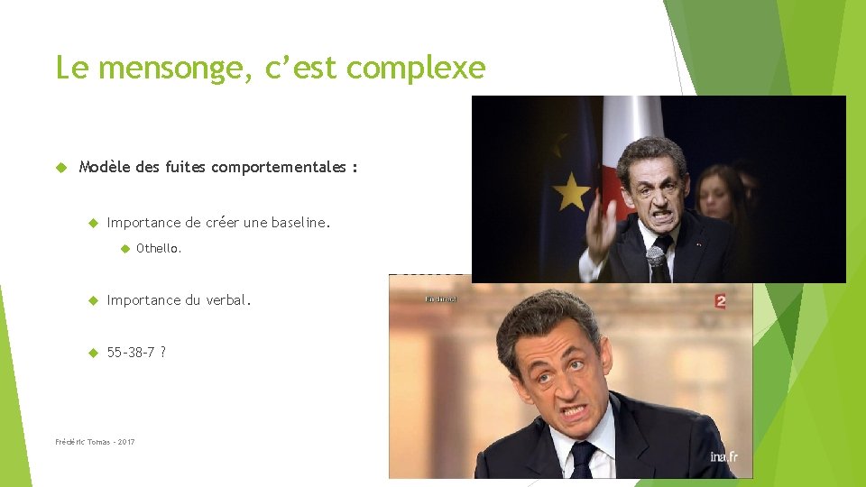Le mensonge, c’est complexe Modèle des fuites comportementales : Importance de créer une baseline.