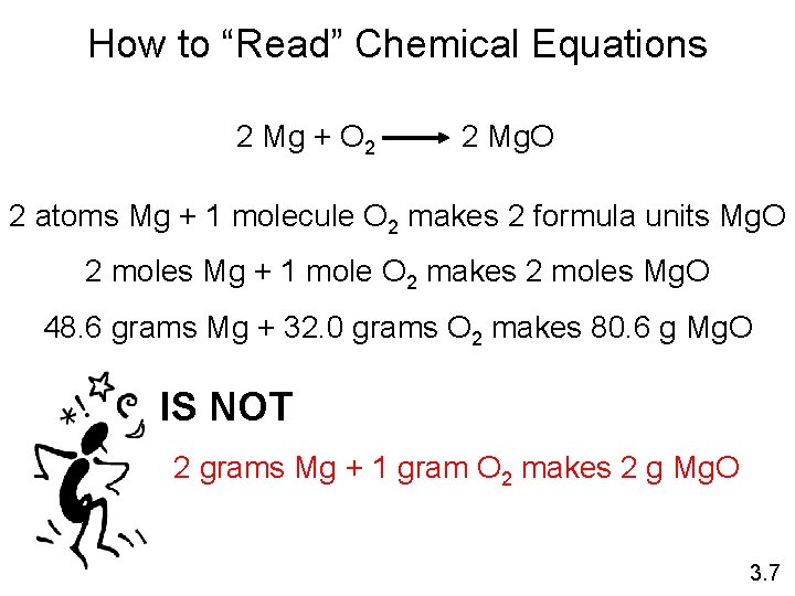 How to “Read” Chemical Equations 2 Mg + O 2 2 Mg. O 2