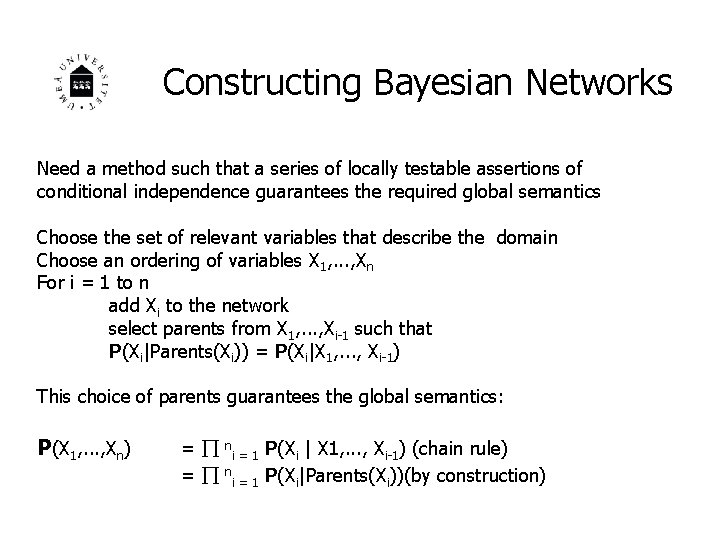 Constructing Bayesian Networks Need a method such that a series of locally testable assertions