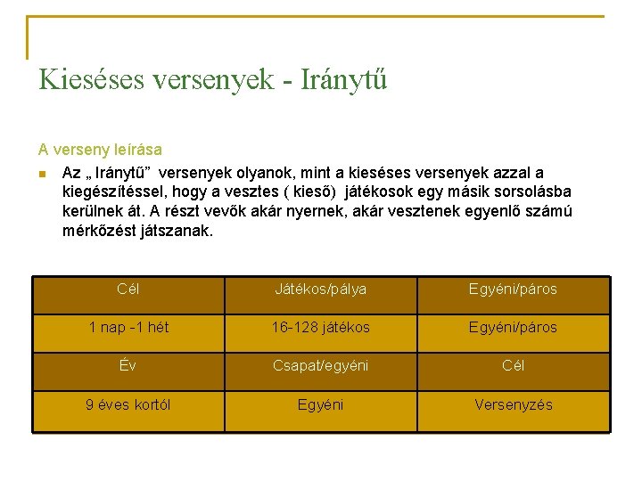 Kieséses versenyek - Iránytű A verseny leírása n Az „ Iránytű” versenyek olyanok, mint