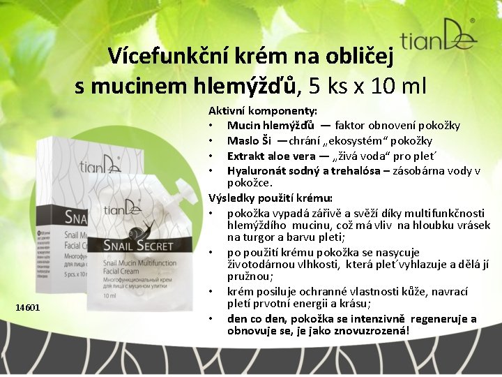 Vícefunkční krém na obličej s mucinem hlemýžďů, 5 ks x 10 ml 14601 Aktivní