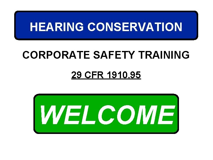 HEARING CONSERVATION CORPORATE SAFETY TRAINING 29 CFR 1910. 95 WELCOME 