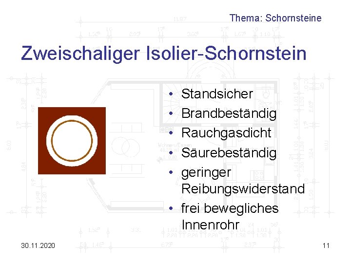 Thema: Schornsteine Zweischaliger Isolier-Schornstein • • • Standsicher Brandbeständig Rauchgasdicht Säurebeständig geringer Reibungswiderstand •