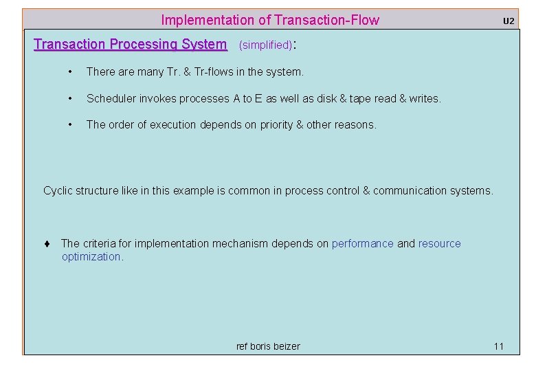 Implementation of Transaction-Flow Transaction Processing System U 2 (simplified): • There are many Tr.