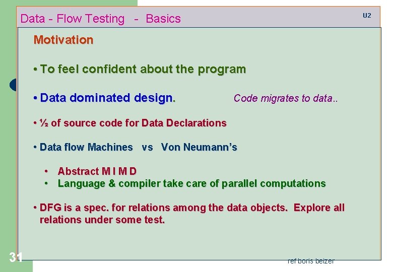 Data - Flow Testing - Basics U 2 Motivation • To feel confident about