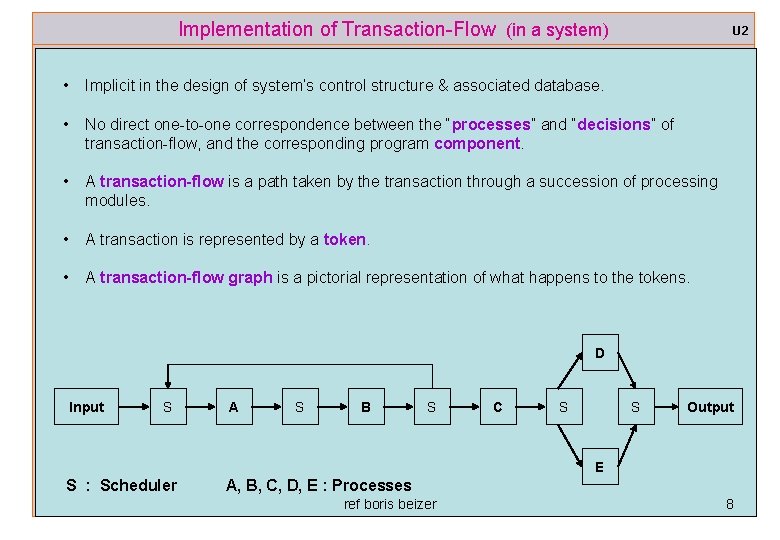 Implementation of Transaction-Flow (in a system) U 2 • Implicit in the design of