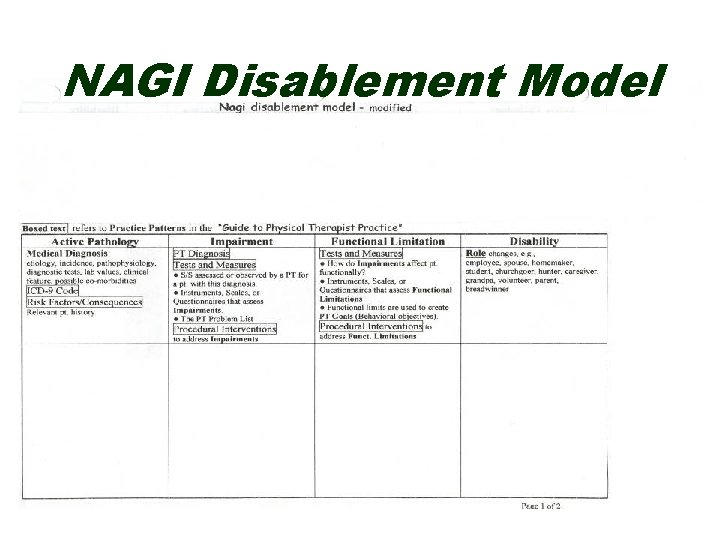 NAGI Disablement Model 