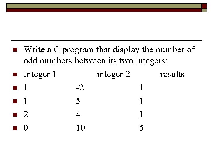 n n n Write a C program that display the number of odd numbers