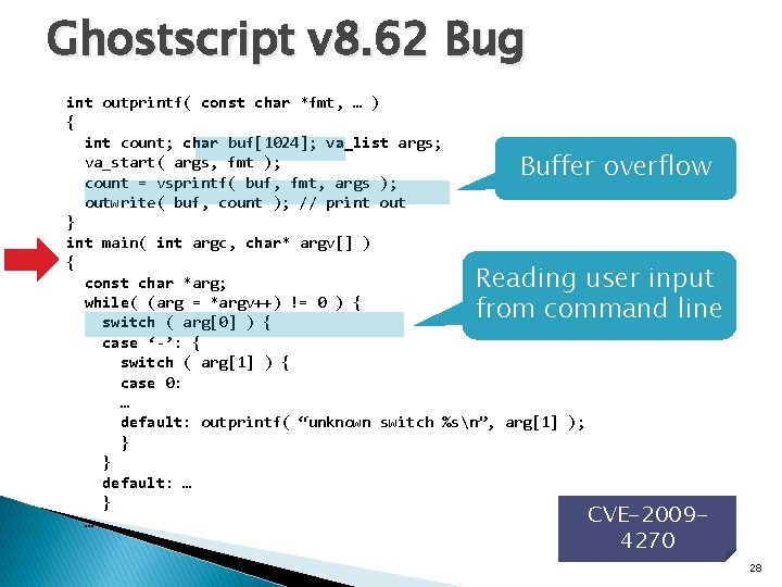 Ghostscript v 8. 62 Bug int outprintf( const char *fmt, … ) { int