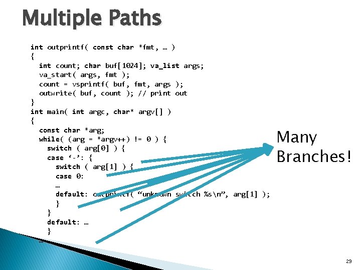 Multiple Paths int outprintf( const char *fmt, … ) { int count; char buf[1024];