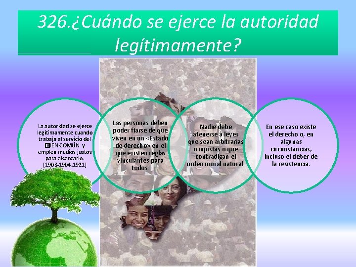 326. ¿Cuándo se ejerce la autoridad legítimamente? La autoridad se ejerce legítimamente cuando trabaja