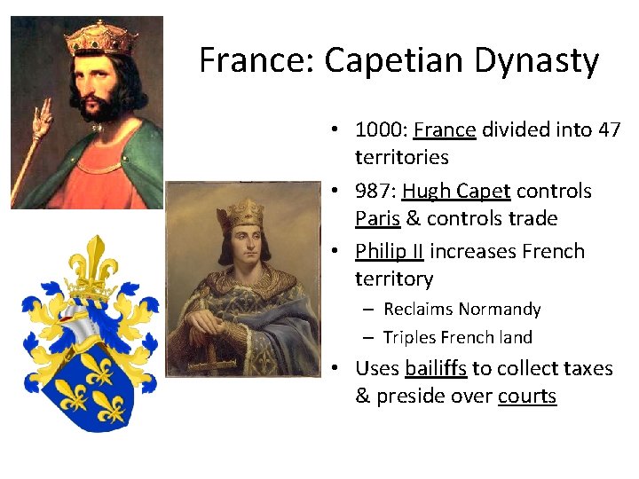 France: Capetian Dynasty • 1000: France divided into 47 territories • 987: Hugh Capet