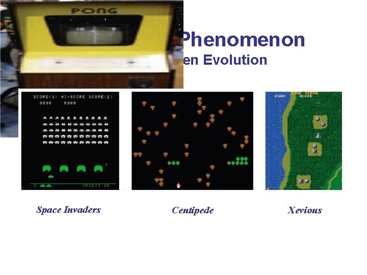 The Arcade Phenomenon Arcade Screen Evolution Space Invaders Centipede Xevious 