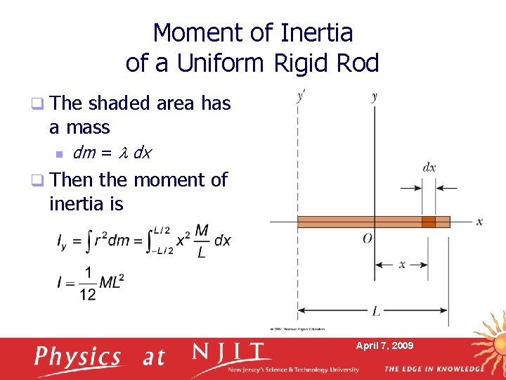 Moment of Inertia of a Uniform Rigid Rod q The shaded area has a