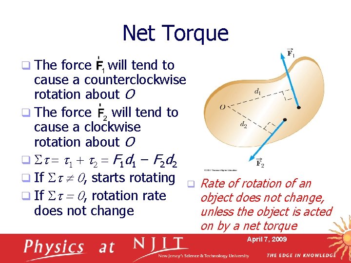 Net Torque q The force will tend to cause a counterclockwise rotation about O