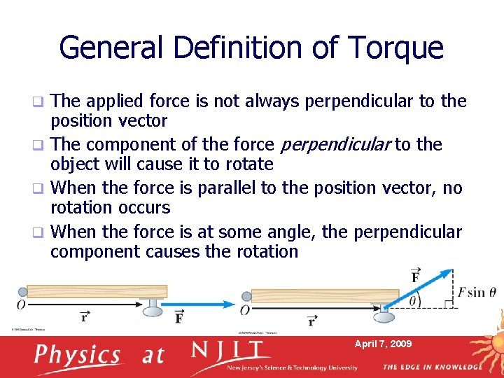 General Definition of Torque The applied force is not always perpendicular to the position