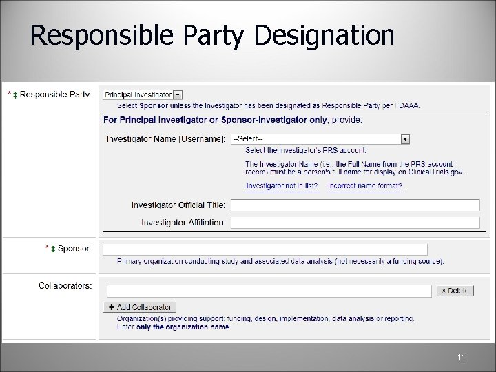 Responsible Party Designation 11 