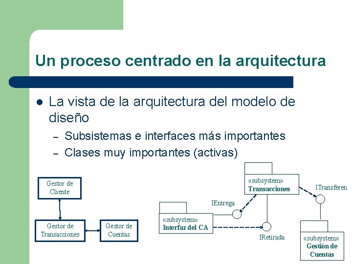 Un proceso centrado en la arquitectura l La vista de la arquitectura del modelo