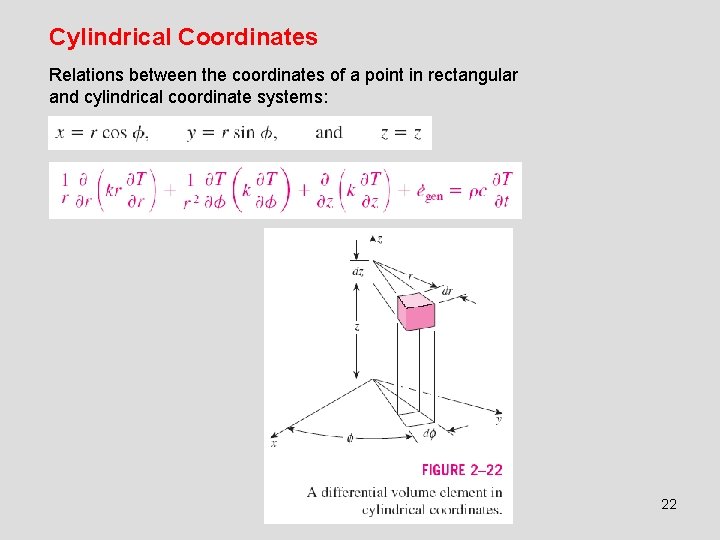Cylindrical Coordinates Relations between the coordinates of a point in rectangular and cylindrical coordinate