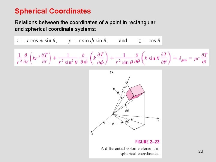 Spherical Coordinates Relations between the coordinates of a point in rectangular and spherical coordinate