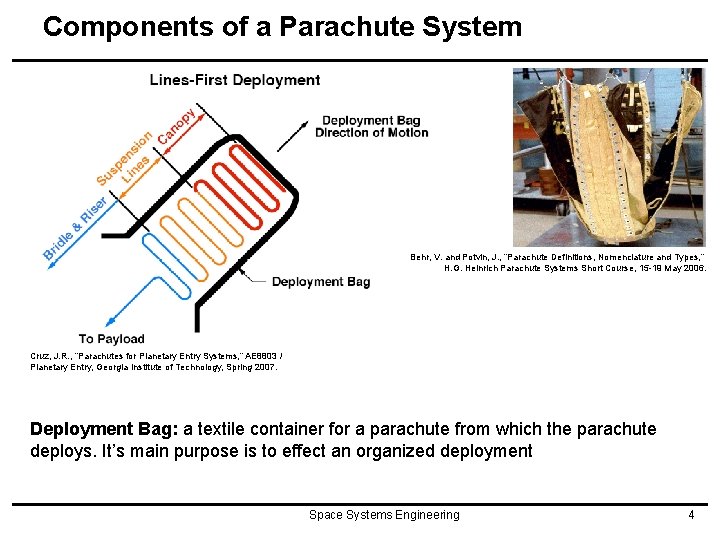 Components of a Parachute System Behr, V. and Potvin, J. , “Parachute Definitions, Nomenclature