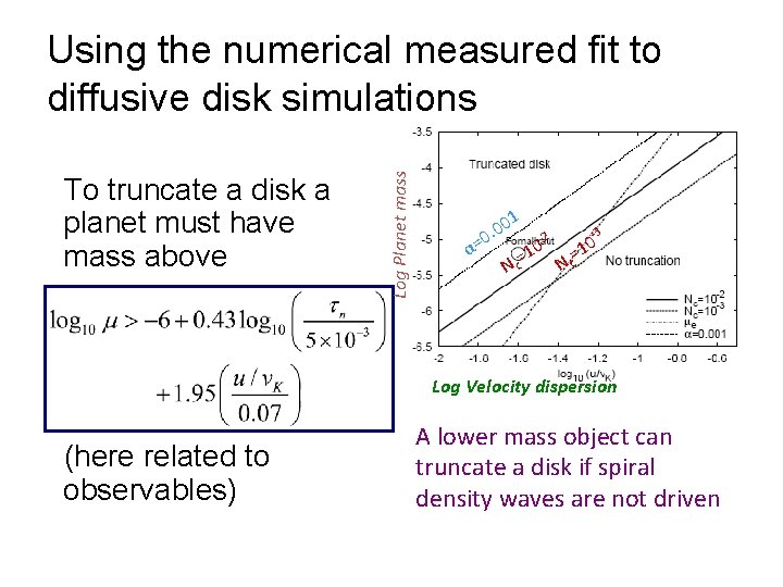 To truncate a disk a planet must have mass above Log Planet mass Using