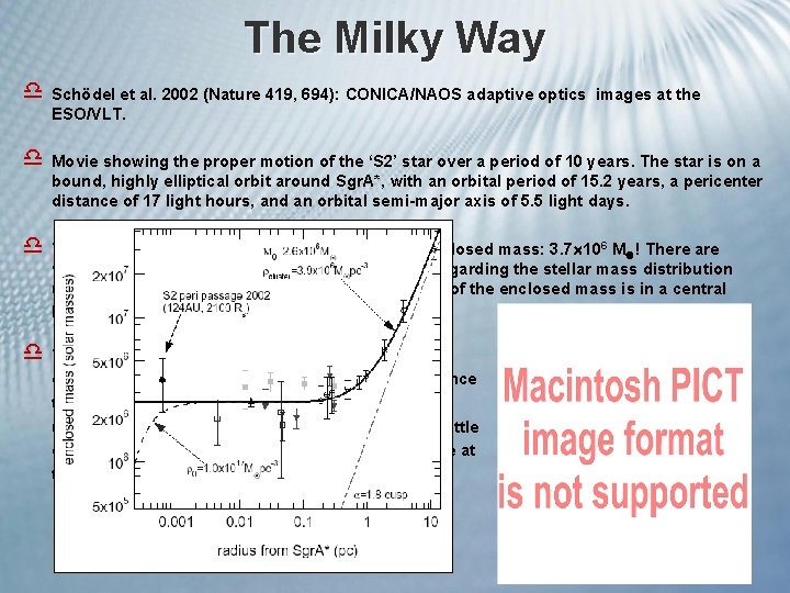 The Milky Way d Schödel et al. 2002 (Nature 419, 694): CONICA/NAOS adaptive optics