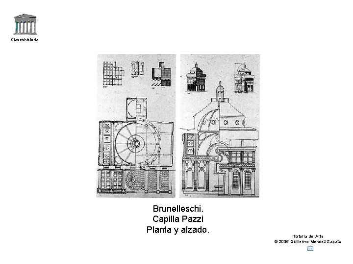 Claseshistoria Brunelleschi. Capilla Pazzi Planta y alzado. Historia del Arte © 2006 Guillermo Méndez