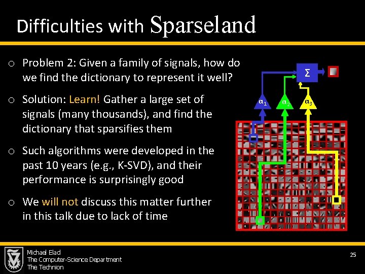  Difficulties with Sparseland o Problem 2: Given a family of signals, how do