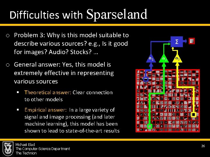  Difficulties with Sparseland o Problem 3: Why is this model suitable to describe