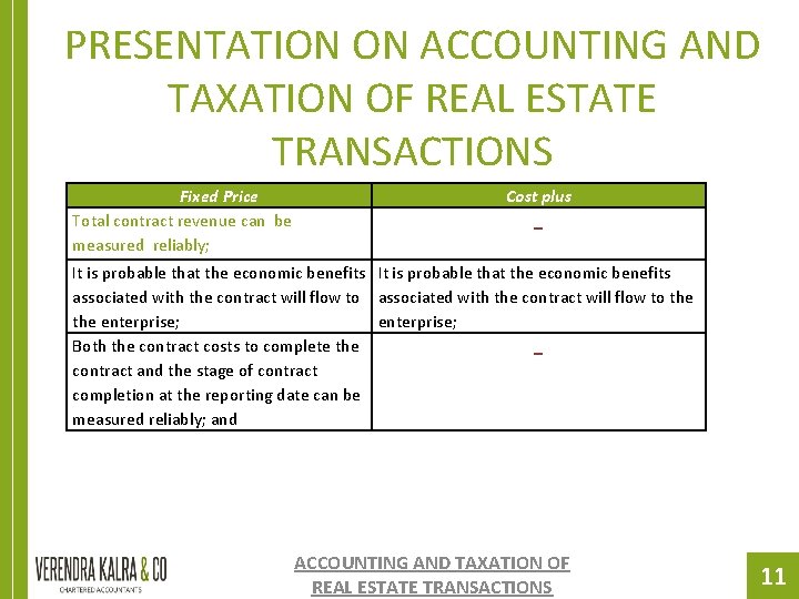 PRESENTATION ON ACCOUNTING AND TAXATION OF REAL ESTATE TRANSACTIONS Fixed Price Total contract revenue PRESENTATION ON ACCOUNTING AND TAXATION OF REAL ESTATE TRANSACTIONS Fixed Price Total contract revenue