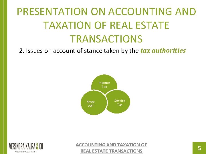 PRESENTATION ON ACCOUNTING AND TAXATION OF REAL ESTATE TRANSACTIONS 2. Issues on account of PRESENTATION ON ACCOUNTING AND TAXATION OF REAL ESTATE TRANSACTIONS 2. Issues on account of