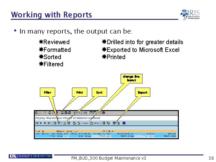 Working with Reports • In many reports, the output can be: Drilled into for