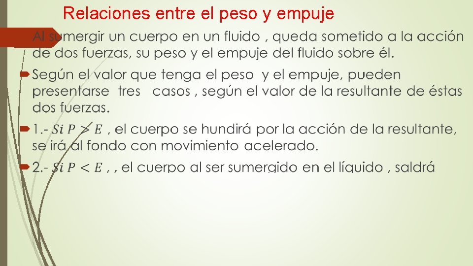 Relaciones entre el peso y empuje 