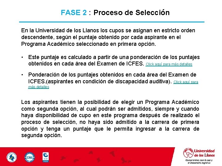 FASE 2 : Proceso de Selección En la Universidad de los Llanos los cupos