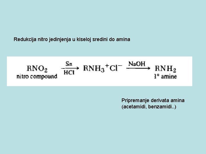 Redukcija nitro jedinjenja u kiseloj sredini do amina Pripremanje derivata amina (acetamidi, benzamidi. .