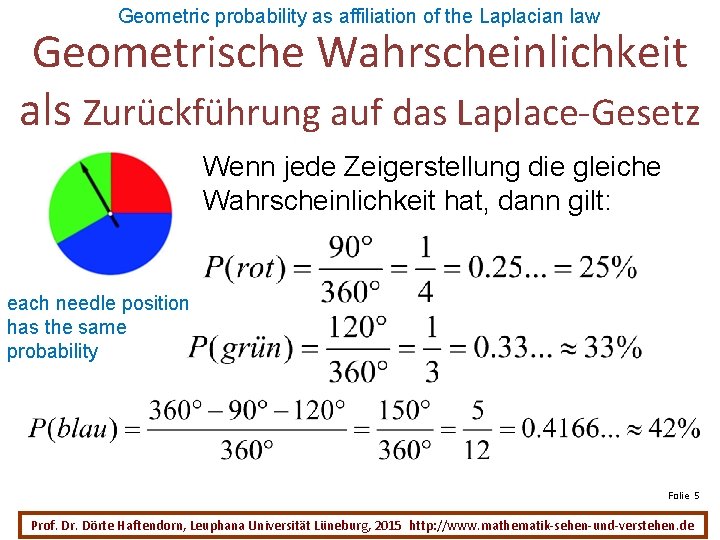 Geometric probability as affiliation of the Laplacian law Geometrische Wahrscheinlichkeit als Zurückführung auf das