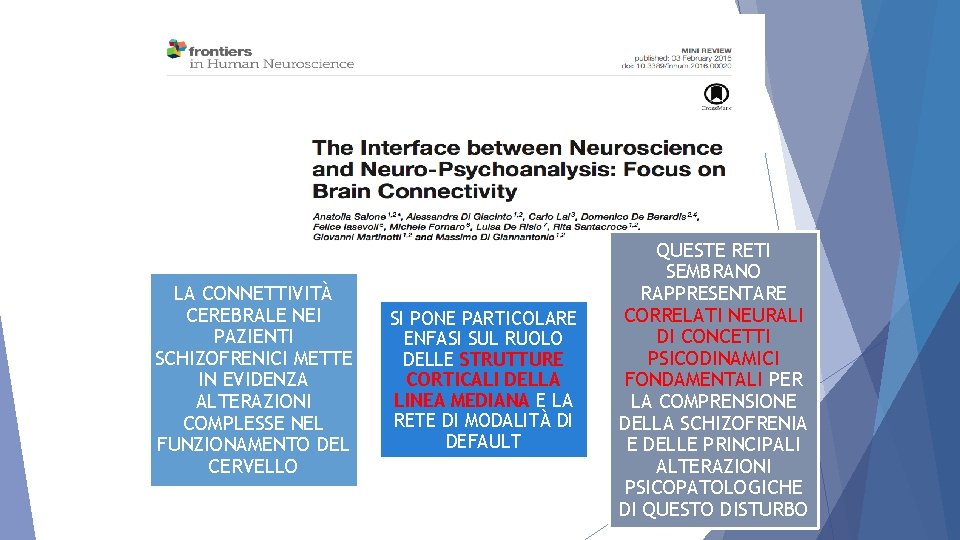 LA CONNETTIVITÀ CEREBRALE NEI PAZIENTI SCHIZOFRENICI METTE IN EVIDENZA ALTERAZIONI COMPLESSE NEL FUNZIONAMENTO DEL