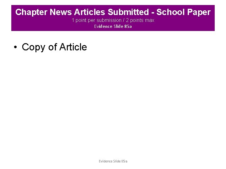 Chapter News Articles Submitted - School Paper 1 point per submission / 2 points