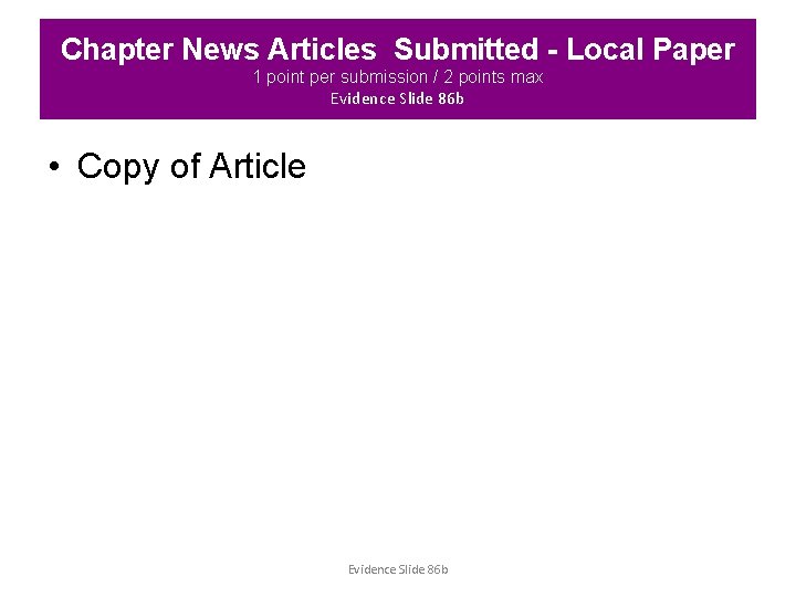 Chapter News Articles Submitted - Local Paper 1 point per submission / 2 points