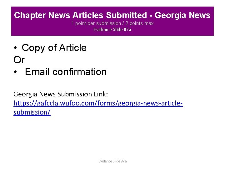 Chapter News Articles Submitted - Georgia News 1 point per submission / 2 points