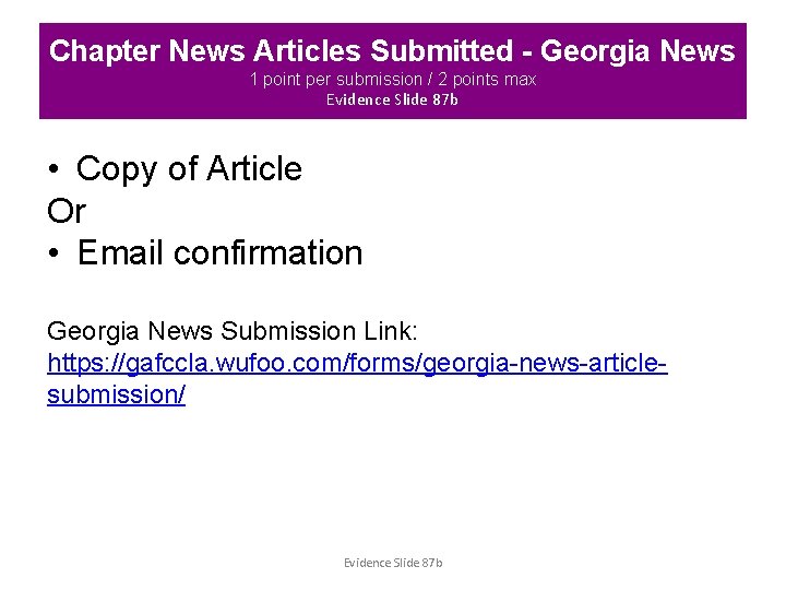 Chapter News Articles Submitted - Georgia News 1 point per submission / 2 points