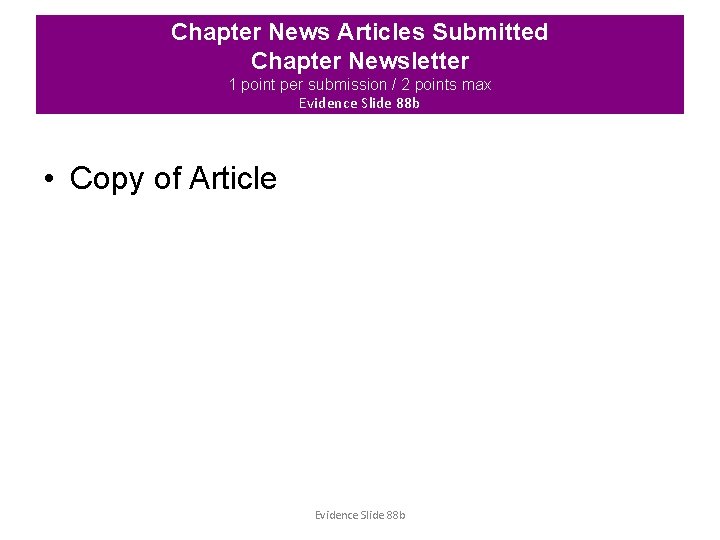 Chapter News Articles Submitted Chapter Newsletter 1 point per submission / 2 points max