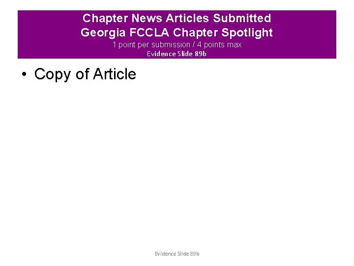 Chapter News Articles Submitted Georgia FCCLA Chapter Spotlight 1 point per submission / 4