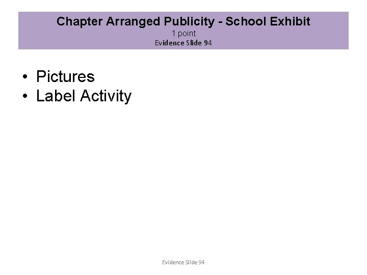 Chapter Arranged Publicity - School Exhibit 1 point Evidence Slide 94 • Pictures •